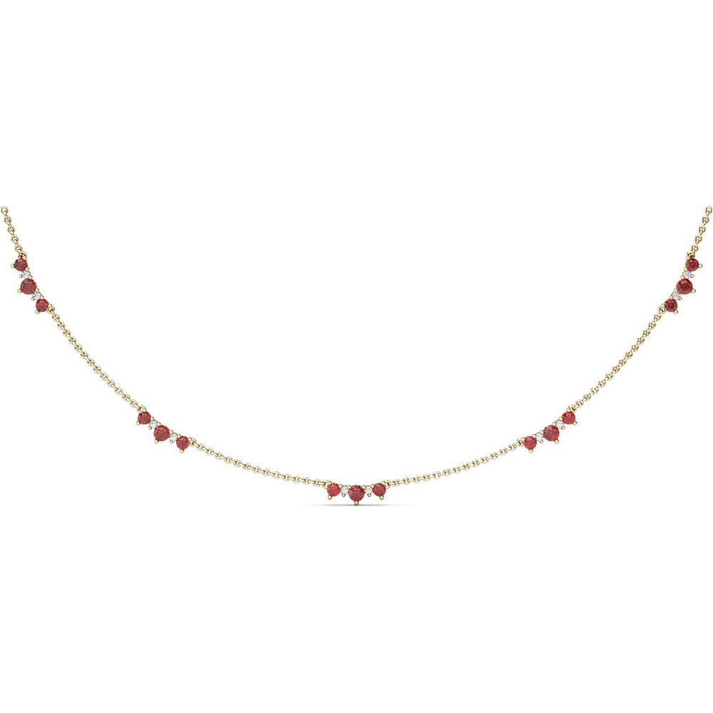 Station Necklace with Prong Set Round Rubies and Diamond Accents by Fana - 1.56 Carat Total Gemstone Weight