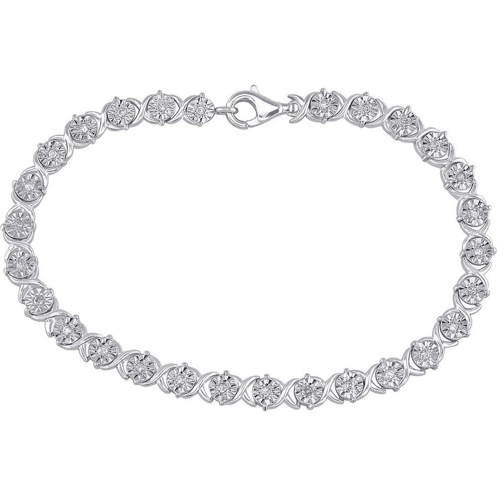 Sterling Silver 1/3 Carat Round Diamond Illusion-Set Tennis Bracelet