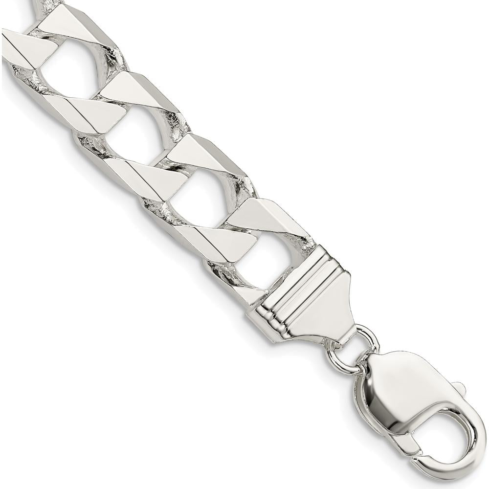 Sterling Silver 10.3mm Diamond-Cut Square Curb Chain Bracelet - 9 inch by Lumare Gioia