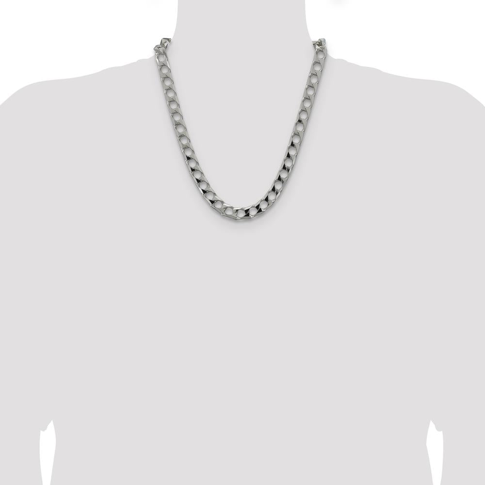 Sterling Silver 10.3mm Diamond-Cut Square Curb Chain Necklace - 22" Length by Lumare Gioia
