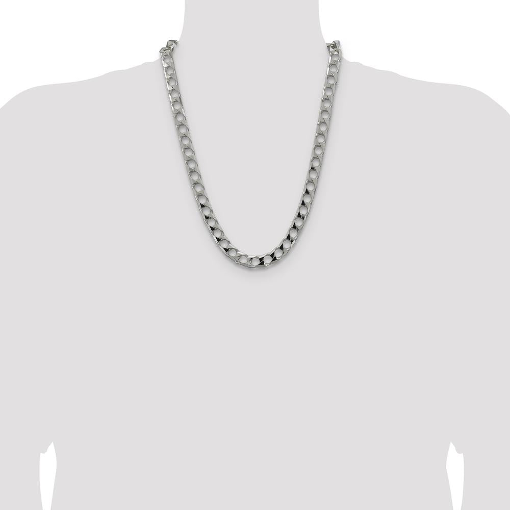 Sterling Silver 10.3mm Diamond-Cut Square Curb Chain Necklace - 24 Inches by Lumare Gioia
