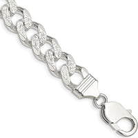 Sterling Silver 10.5mm Curb Chain Bracelet with Pave Texture - 8" by Lumare Gioia