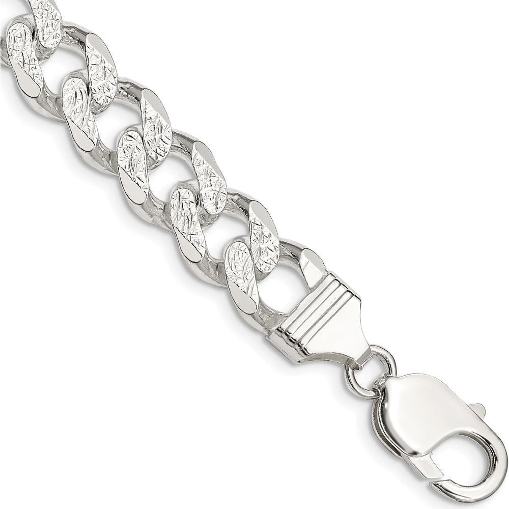 Sterling Silver 10.5mm Curb Chain Bracelet with Pave Texture - 8" by Lumare Gioia