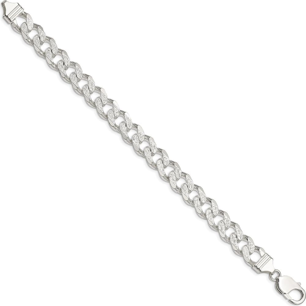 Sterling Silver 10.5mm Curb Chain Bracelet with Pave Texture - 8" by Lumare Gioia