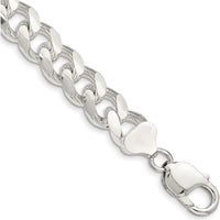 Sterling Silver 10.5mm Domed Diamond-Cut Curb Chain Bracelet - Polished Finish by Lumare Gioia