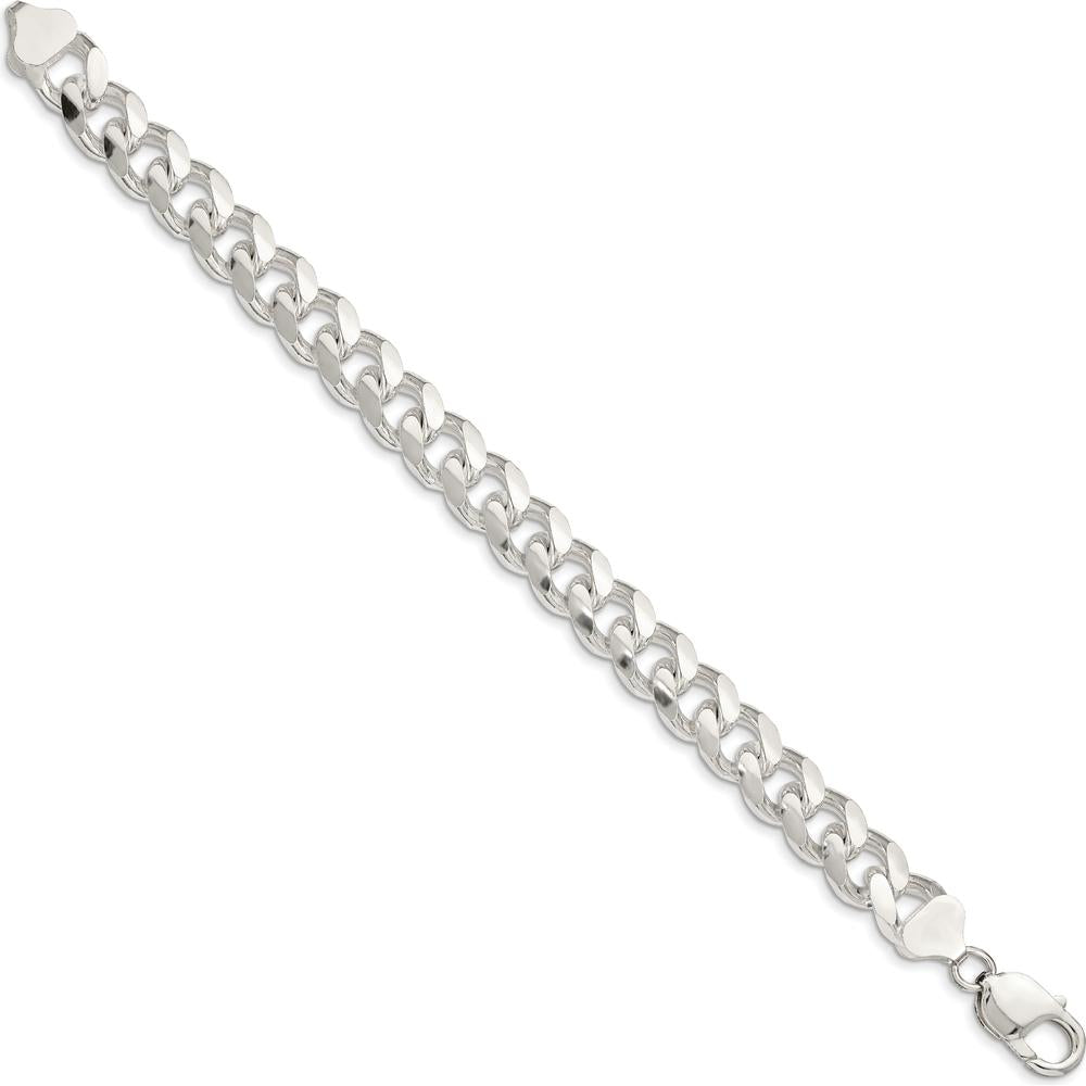 Sterling Silver 10.5mm Domed Diamond-Cut Curb Chain Bracelet - Polished Finish by Lumare Gioia