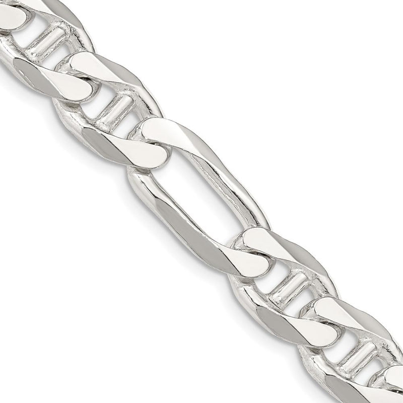 Sterling Silver 10.65mm Figaro Anchor Chain - 24 Inch Polished Finish Necklace by Lumare Gioia