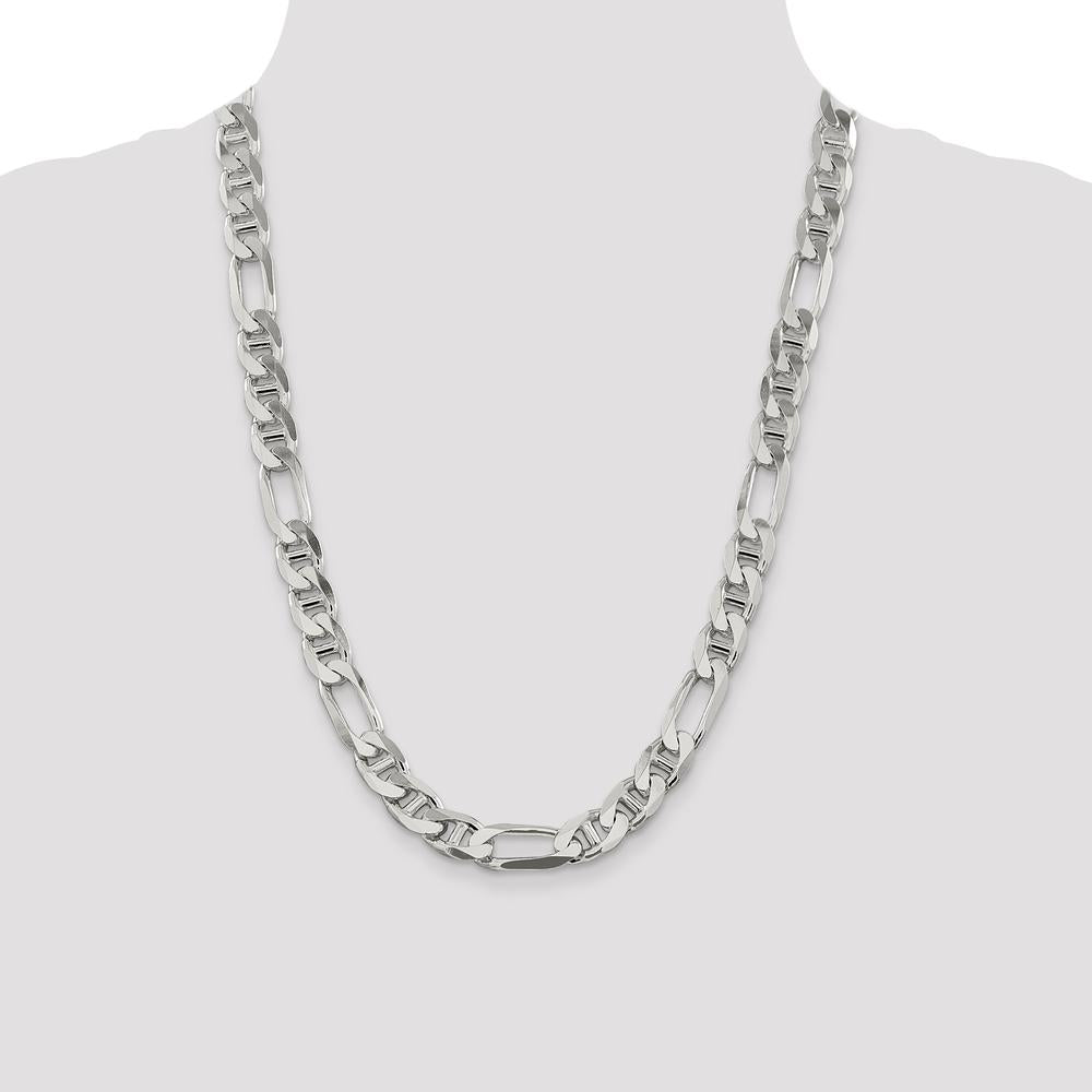 Sterling Silver 10.65mm Figaro Anchor Chain - 24 Inch Polished Finish Necklace by Lumare Gioia