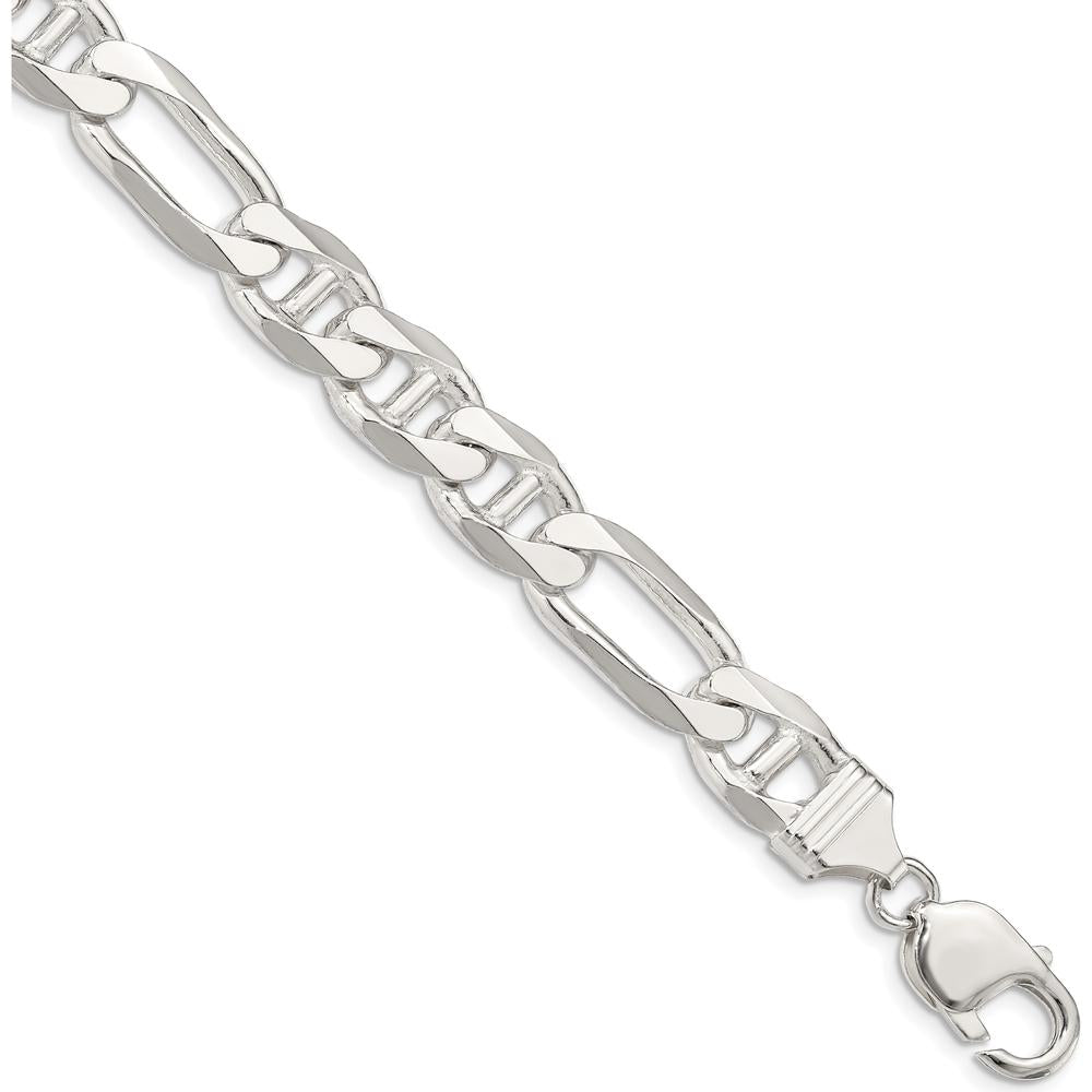 Sterling Silver 10.65mm Figaro Anchor Chain Bracelet - 9 inches by Lumare Gioia
