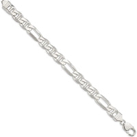 Sterling Silver 10.65mm Figaro Anchor Chain Bracelet - 9 inches by Lumare Gioia