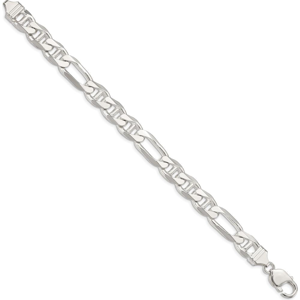 Sterling Silver 10.65mm Figaro Anchor Chain Bracelet - 9 inches by Lumare Gioia