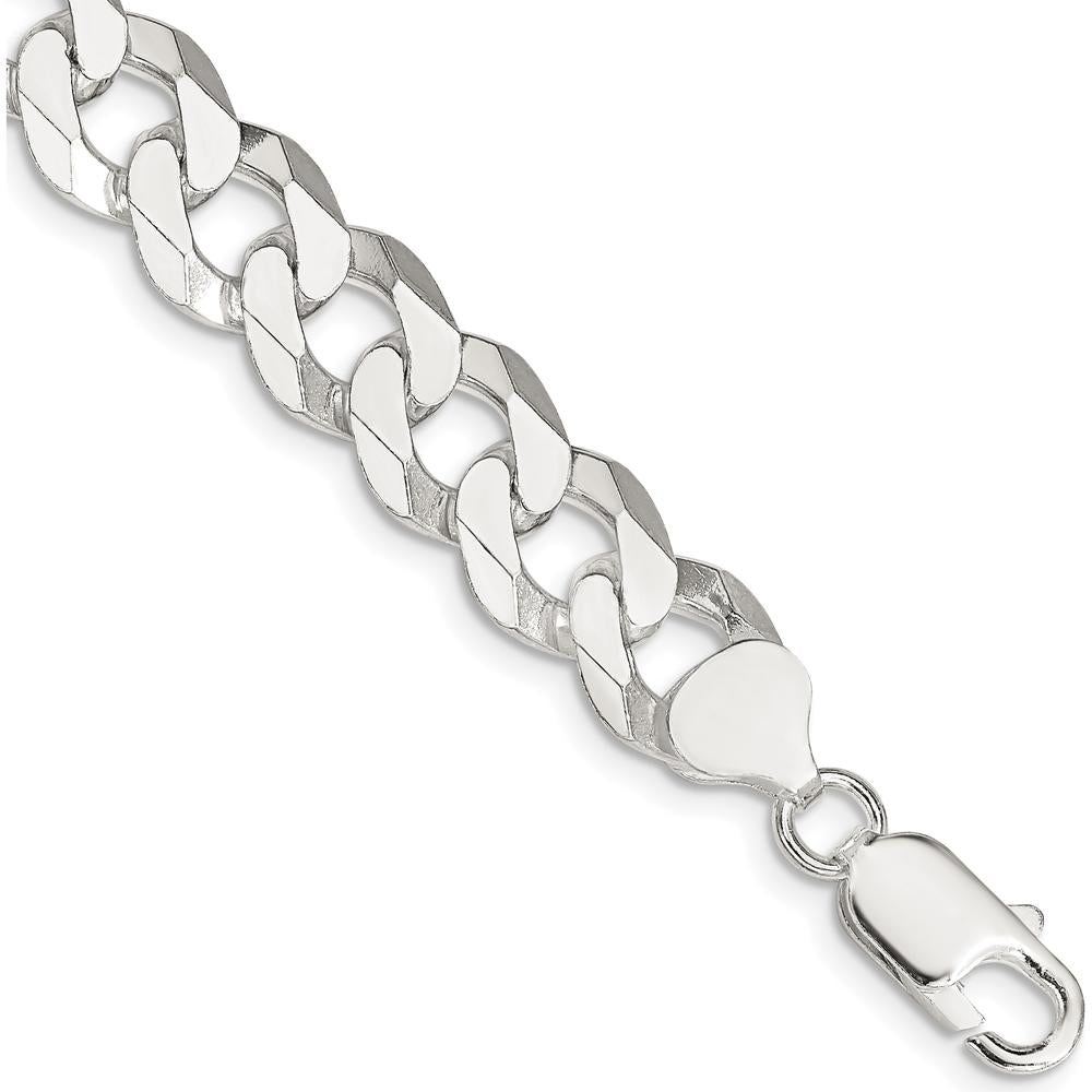 Sterling Silver 10.6mm Beveled Curb Chain Bracelet with Lobster Clasp by Lumare Gioia