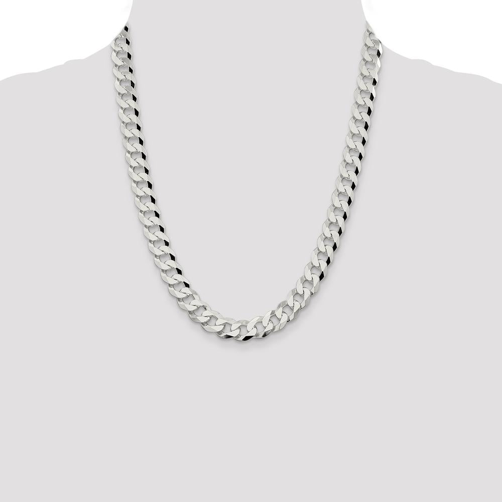 Sterling Silver 10.6mm Beveled Curb Chain Necklace - 22 Inches by Lumare Gioia