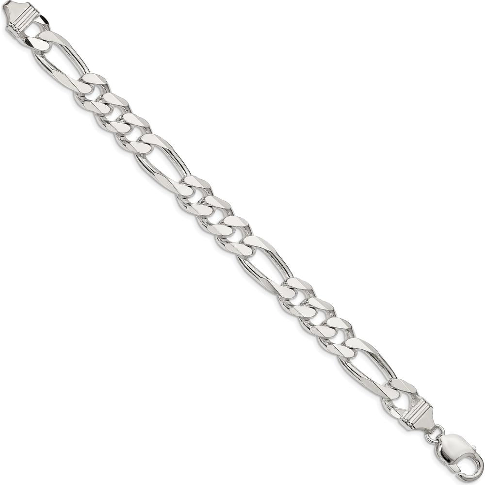 Sterling Silver 10.75mm Figaro Chain Bracelet with Lobster Clasp - Polished Finish by Lumare Gioia