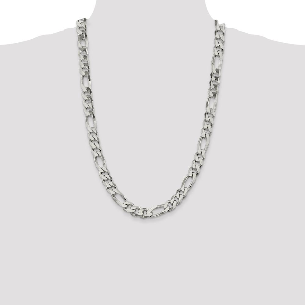 Sterling Silver 10.75mm Figaro Chain Necklace - 26 Inches by Lumare Gioia