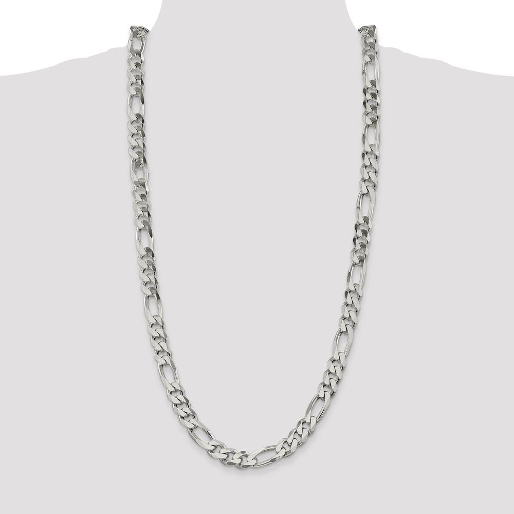 Sterling Silver 10.75mm Figaro Chain Necklace - 30 Inches, Polished Finish by Lumare Gioia