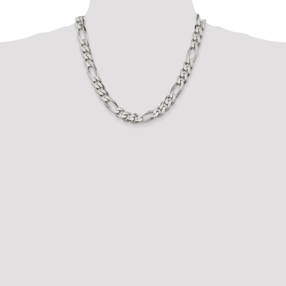 Sterling Silver 10.75mm Figaro Chain Necklace with Lobster Clasp - 20 inches by Lumare Gioia