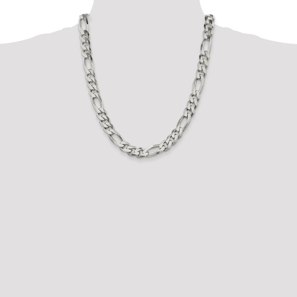 Sterling Silver 10.75mm Figaro Chain Necklace with Lobster Clasp - 22" by Lumare Gioia