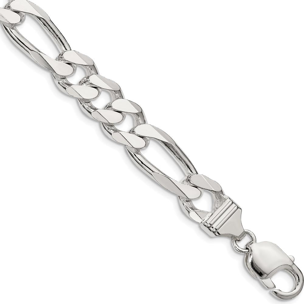 Sterling Silver 10.75mm Polished Figaro Chain Bracelet for Men by Lumare Gioia