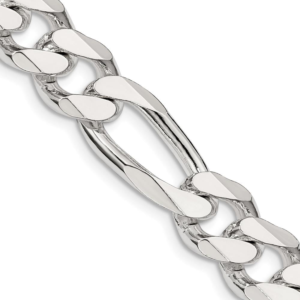 Sterling Silver 10.75mm Polished Figaro Chain Necklace - 24 inches by Lumare Gioia