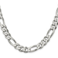 Sterling Silver 10.75mm Polished Figaro Chain Necklace - 24 inches by Lumare Gioia
