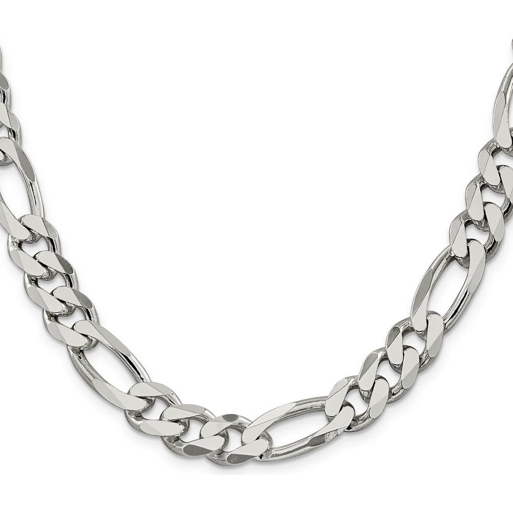 Sterling Silver 10.75mm Polished Figaro Chain Necklace - 24 inches by Lumare Gioia