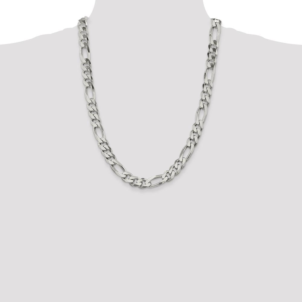 Sterling Silver 10.75mm Polished Figaro Chain Necklace - 24 inches by Lumare Gioia