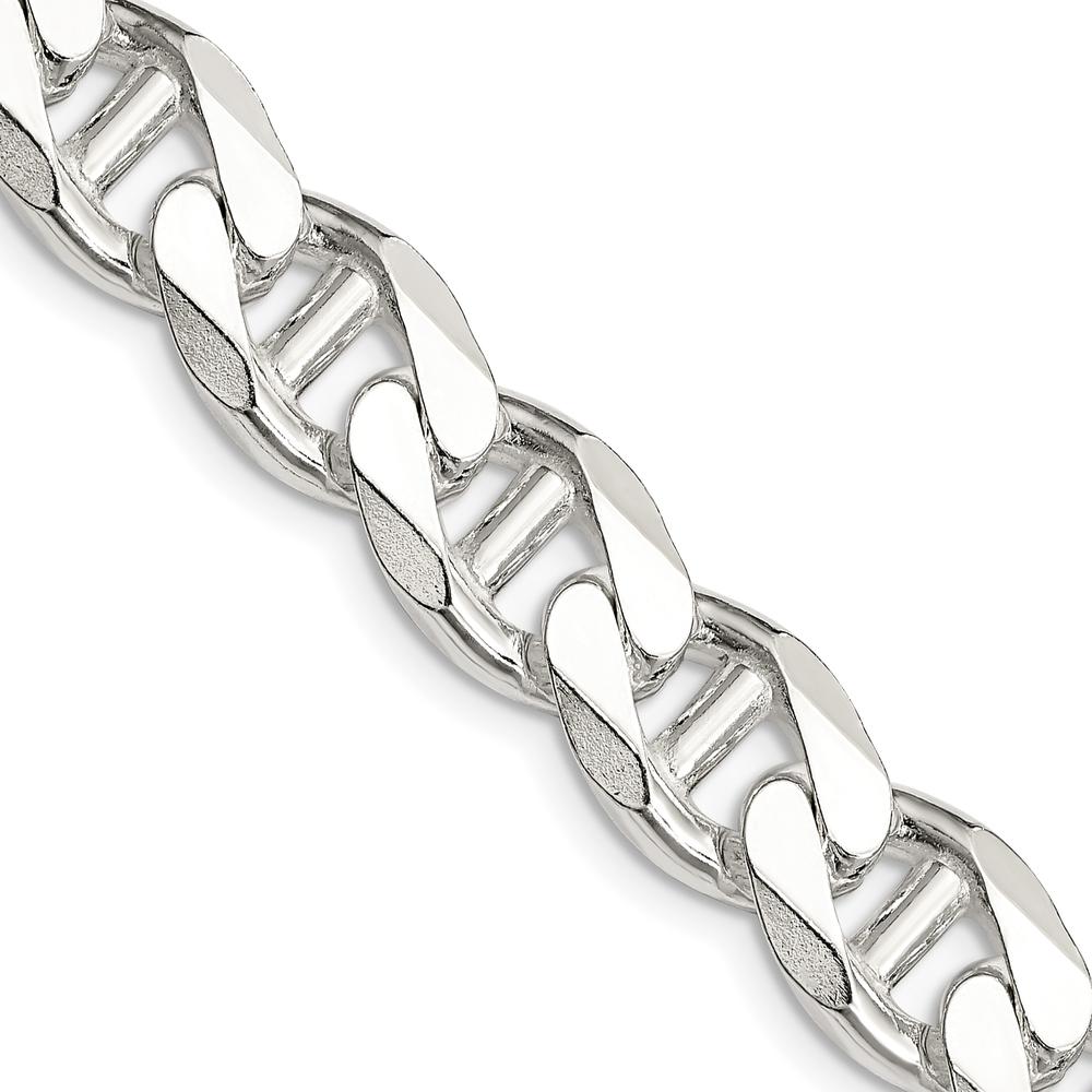 Sterling Silver 10.8mm Diamond-Cut Flat Anchor Curb Chain Necklace - 26 Inches by Lumare Gioia