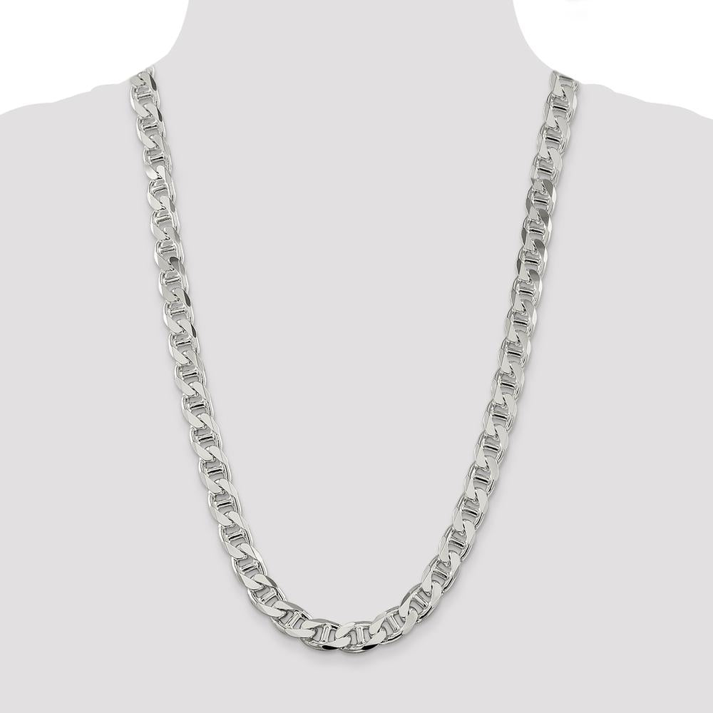 Sterling Silver 10.8mm Diamond-Cut Flat Anchor Curb Chain Necklace - 26 Inches by Lumare Gioia