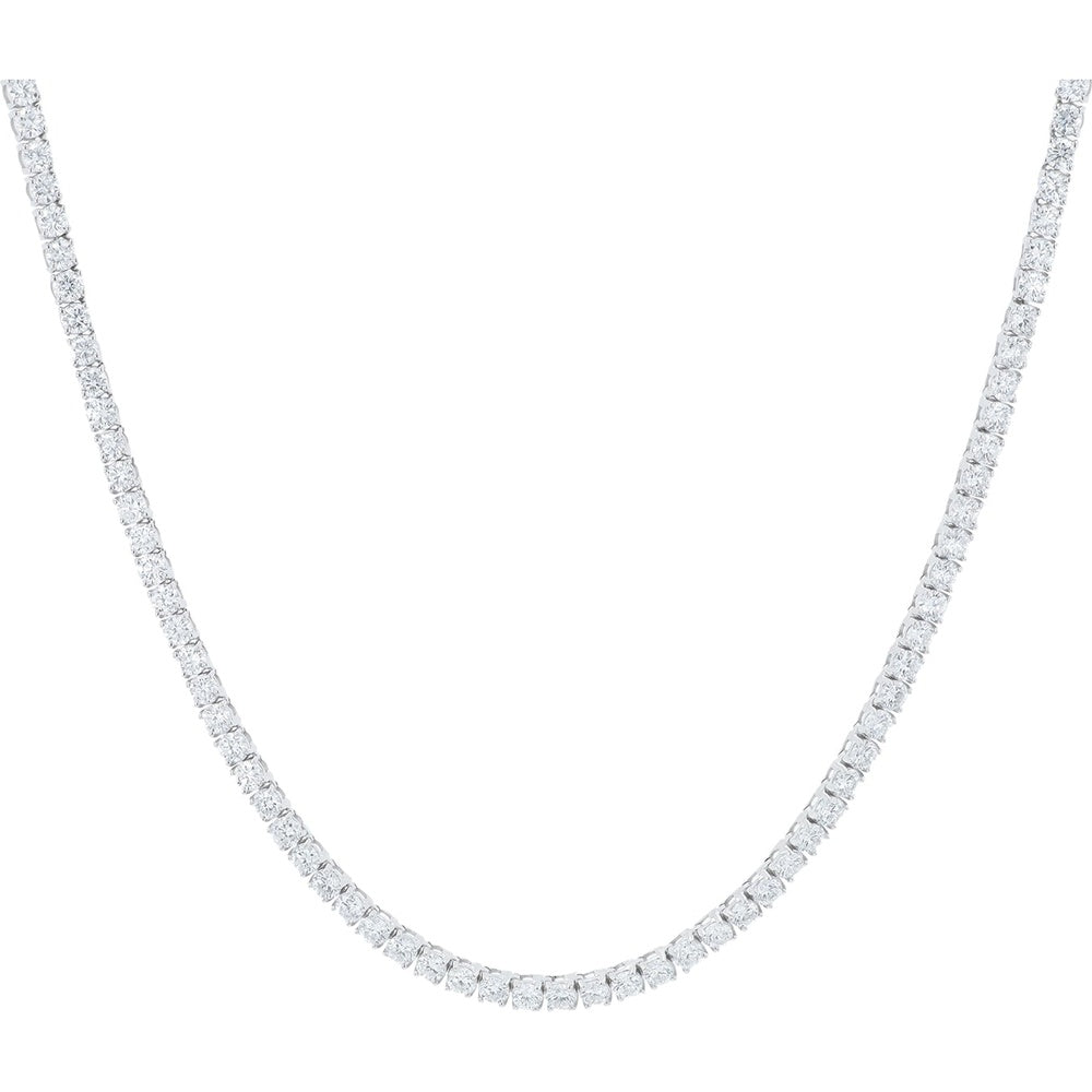 Sterling Silver 10 Carat Lab Grown Diamond Tennis Necklace with 4-Prong Set Round Brilliant Cut Diamonds - 10.00 Carat Total Diamond Weight