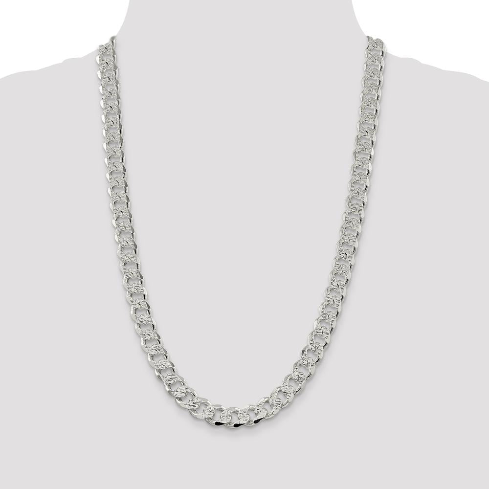 Sterling Silver 11.0mm Pavé Curb Chain Necklace - 26 inches, Polished Finish, Anti-Tarnish Coating by Lumare Gioia