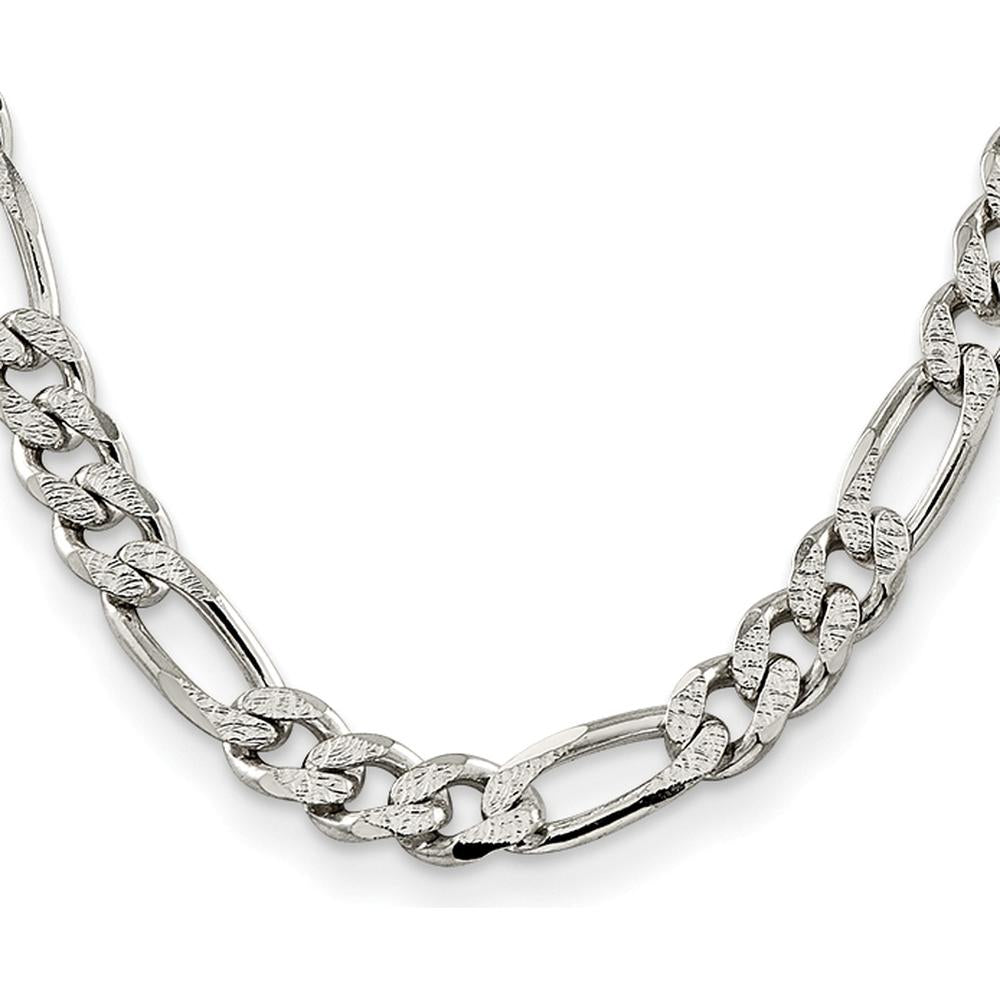 Sterling Silver 11.0mm Pavé Flat Figaro Chain Necklace - 26 inches by Lumare Gioia