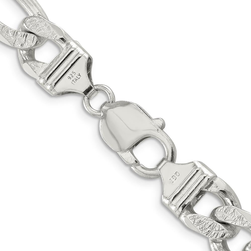 Sterling Silver 11.0mm Pavé Flat Figaro Chain Necklace - 26 inches by Lumare Gioia
