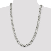 Sterling Silver 11.0mm Pavé Flat Figaro Chain Necklace - 26 inches by Lumare Gioia