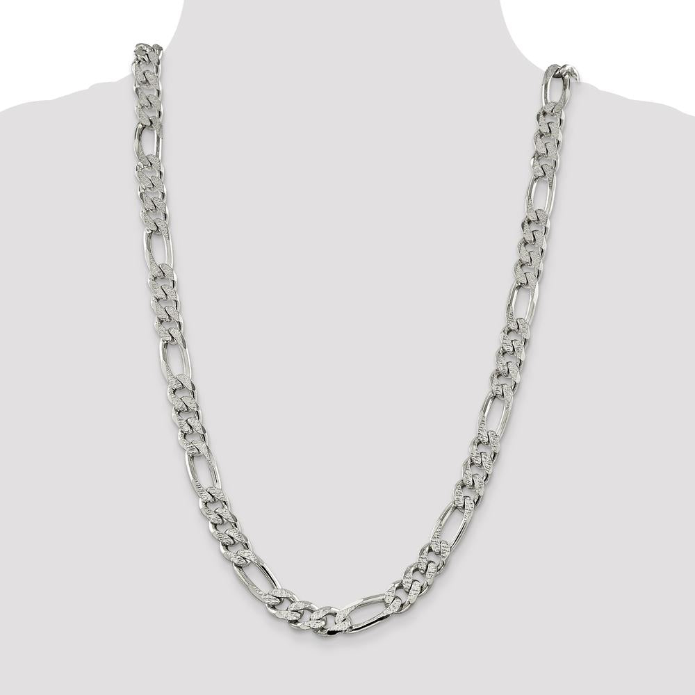 Sterling Silver 11.0mm Pavé Flat Figaro Chain Necklace - 26 inches by Lumare Gioia