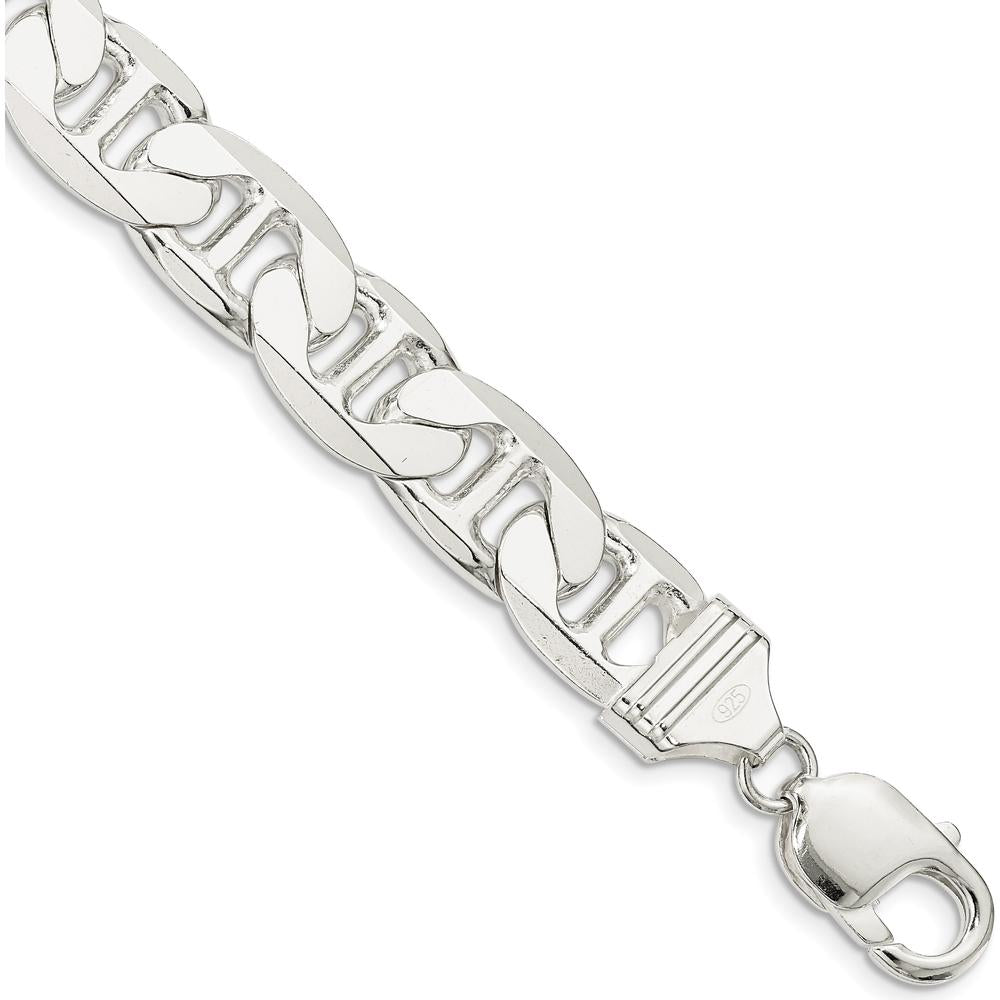 Sterling Silver 11.5mm Flat Anchor Chain Bracelet with Lobster Clasp - 9 in Length by Lumare Gioia