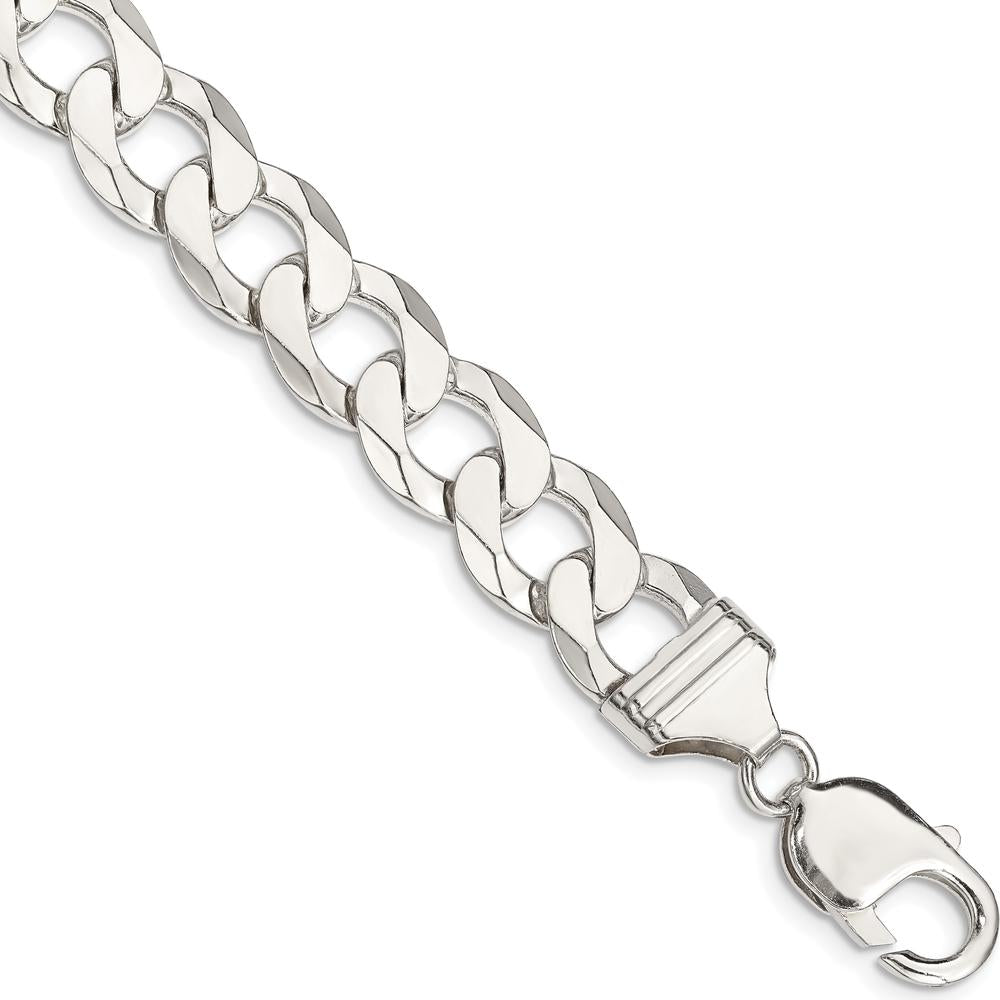 Sterling Silver 11.75mm Flat Curb Chain Bracelet with Lobster Clasp by Lumare Gioia
