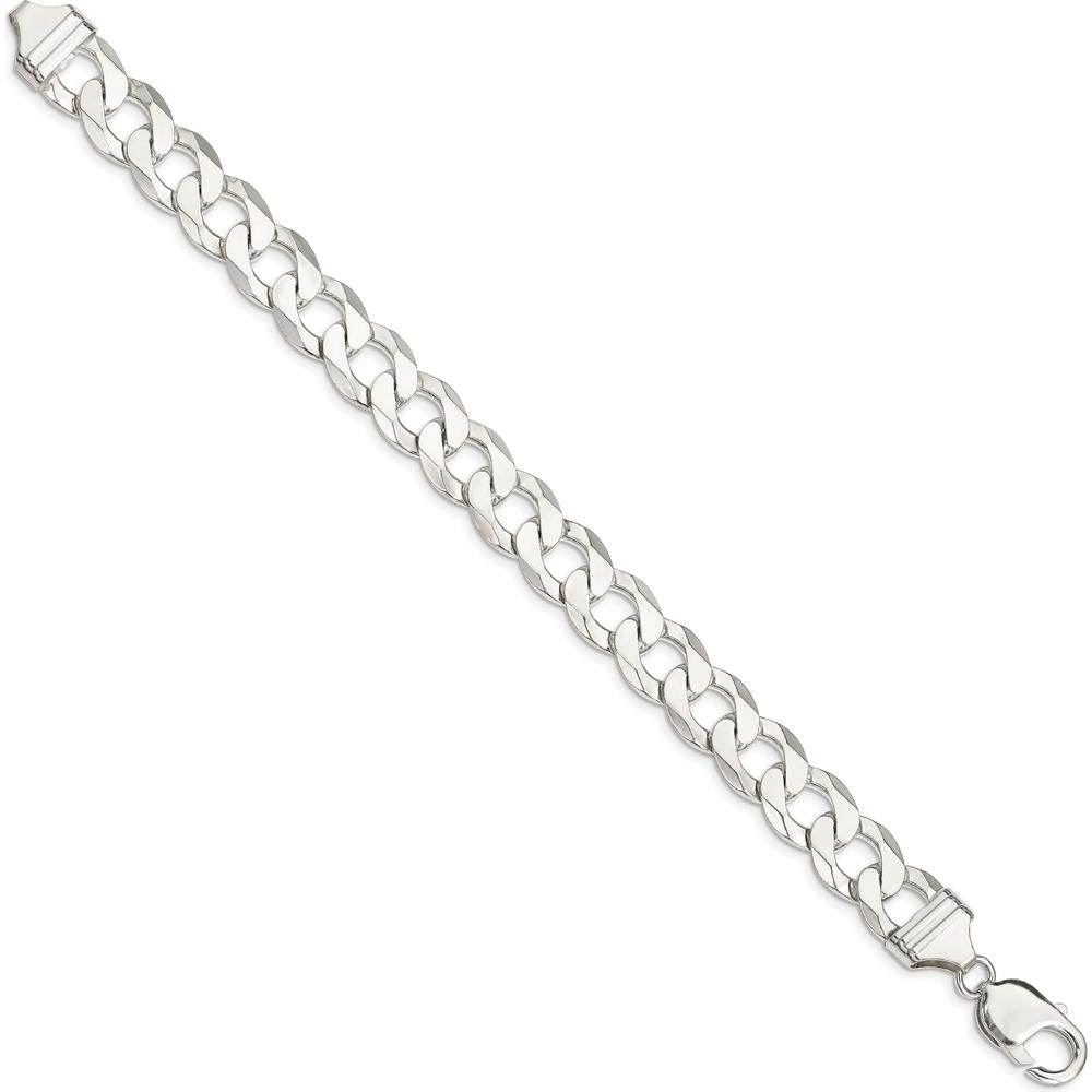 Sterling Silver 11.75mm Flat Curb Chain Bracelet with Polished Finish and Lobster Clasp by Lumare Gioia