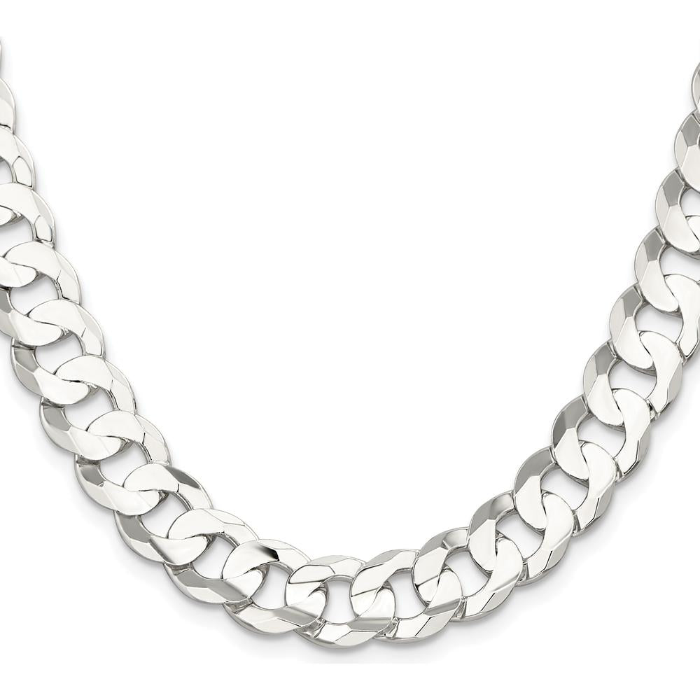 Sterling Silver 11.9mm Concave Beveled Curb Chain - 20 inches Length by Lumare Gioia