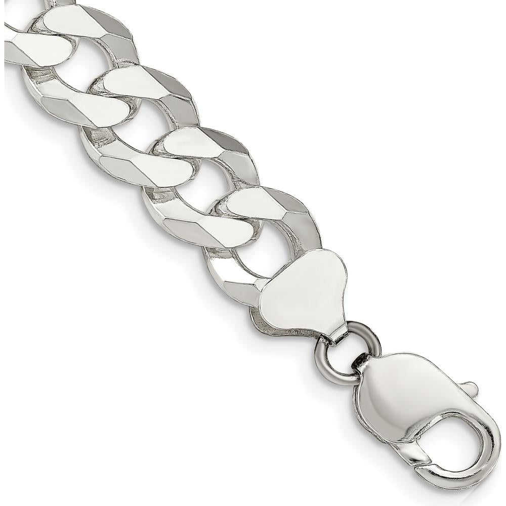 Sterling Silver 12.3mm Beveled Curb Chain Bracelet with Lobster Clasp by Lumare Gioia