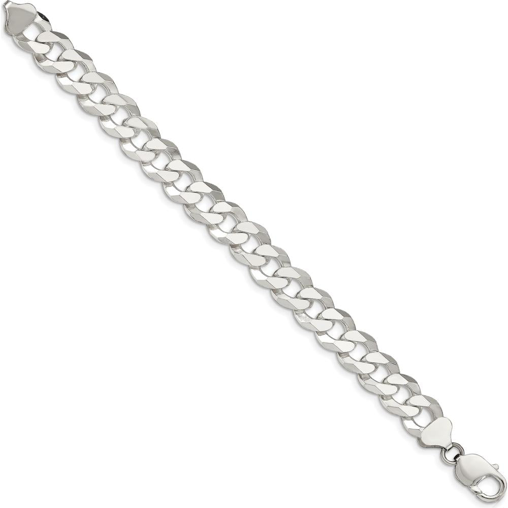 Sterling Silver 12.3mm Beveled Curb Chain Bracelet with Lobster Clasp by Lumare Gioia