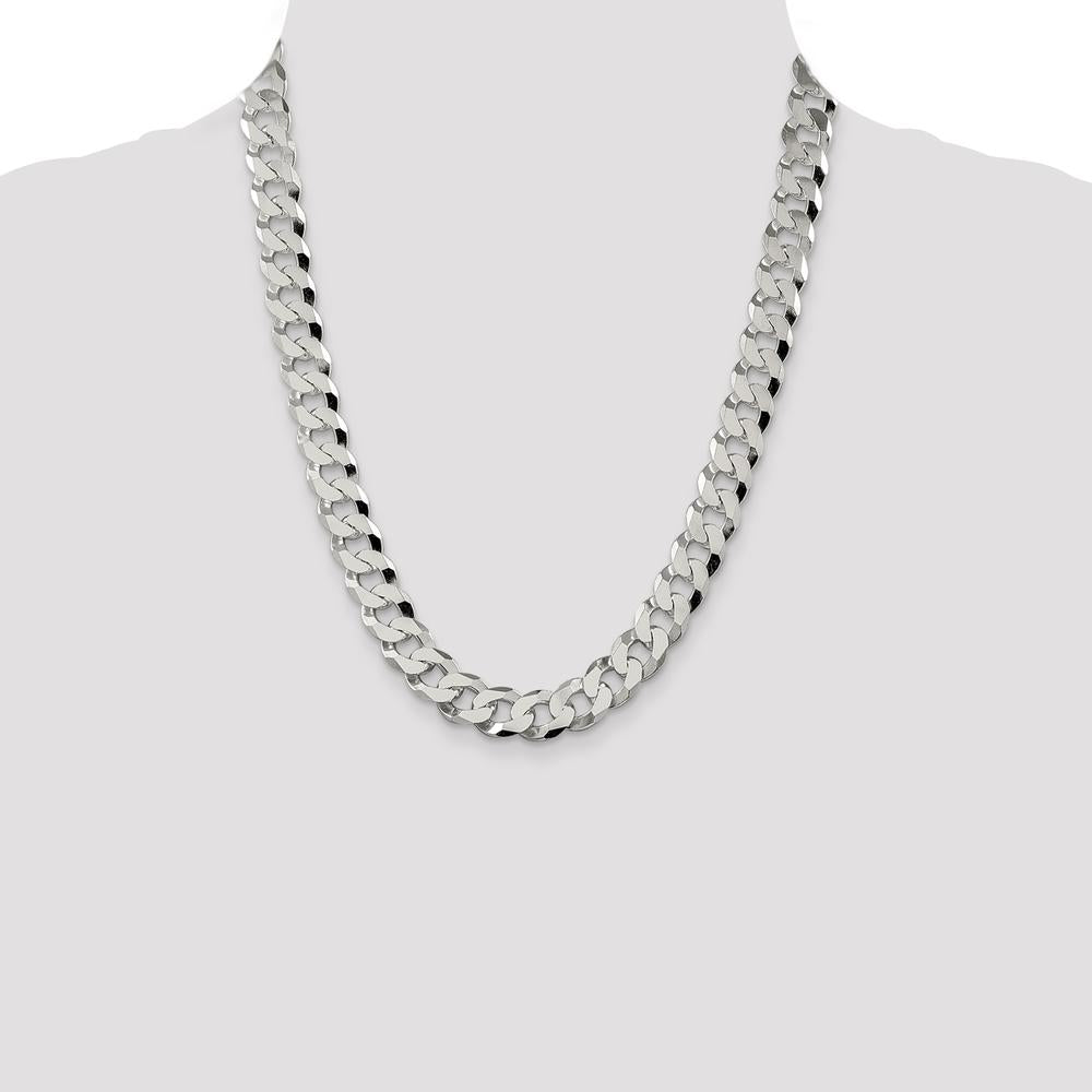 Sterling Silver 12.3mm Beveled Curb Chain Necklace - 22 Inches in Length by Lumare Gioia
