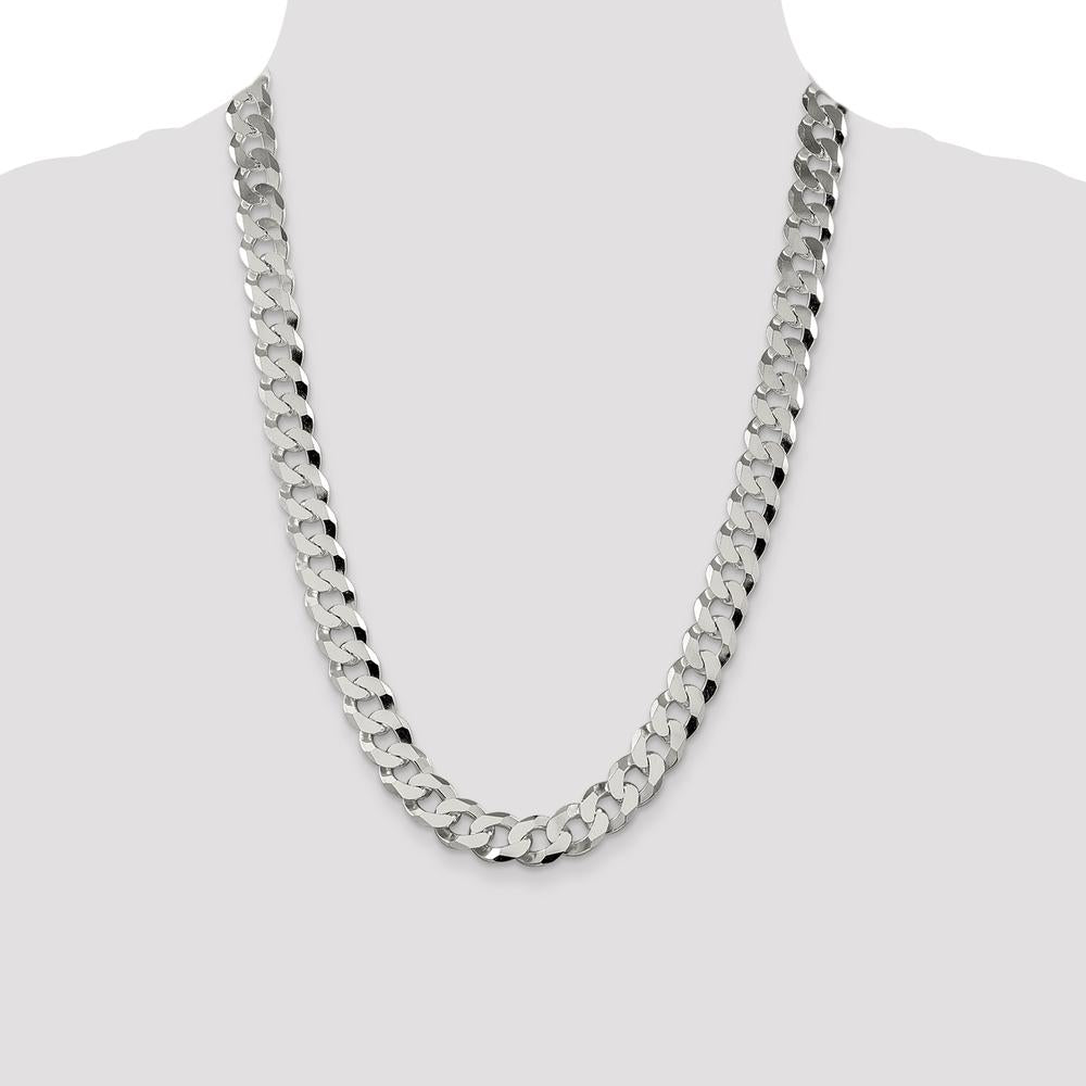 Sterling Silver 12.3mm Beveled Curb Chain Necklace - 24" Length by Lumare Gioia