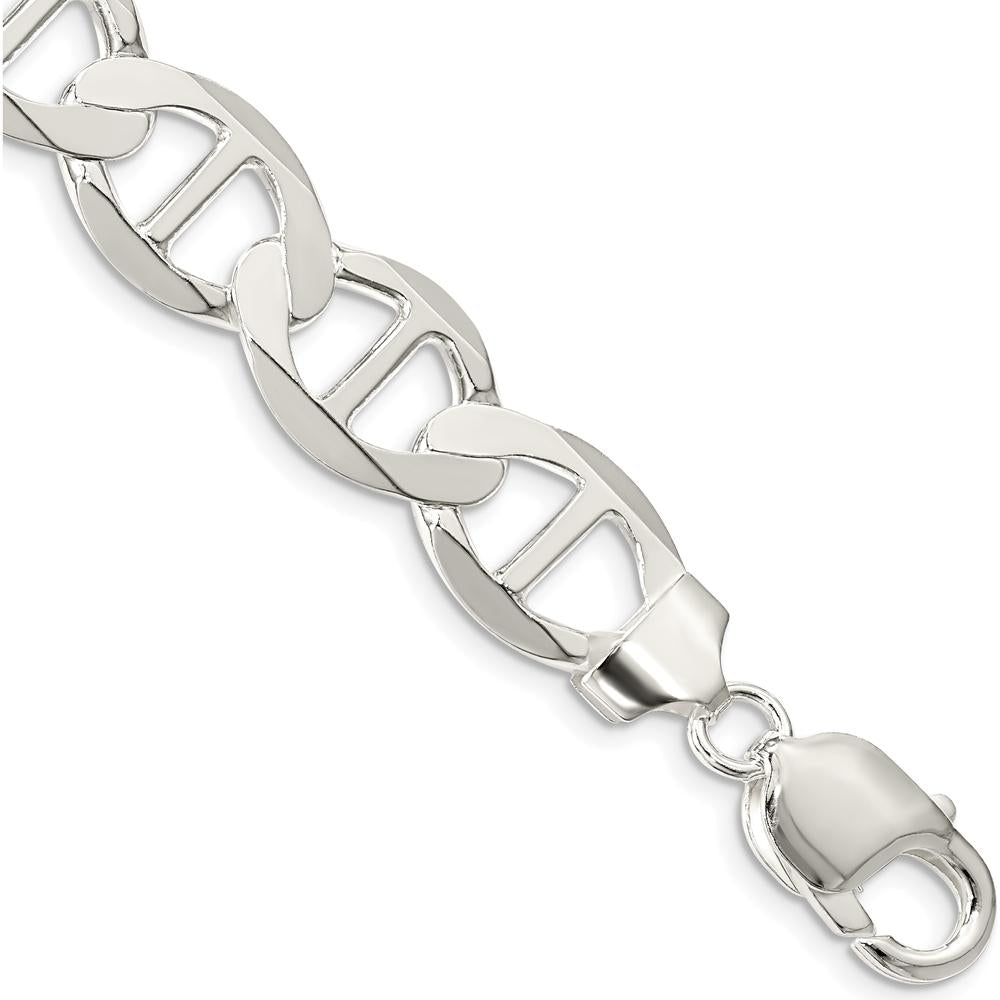 Sterling Silver 12.3mm Flat Anchor Chain Bracelet with Polished Finish - 9 inches by Lumare Gioia
