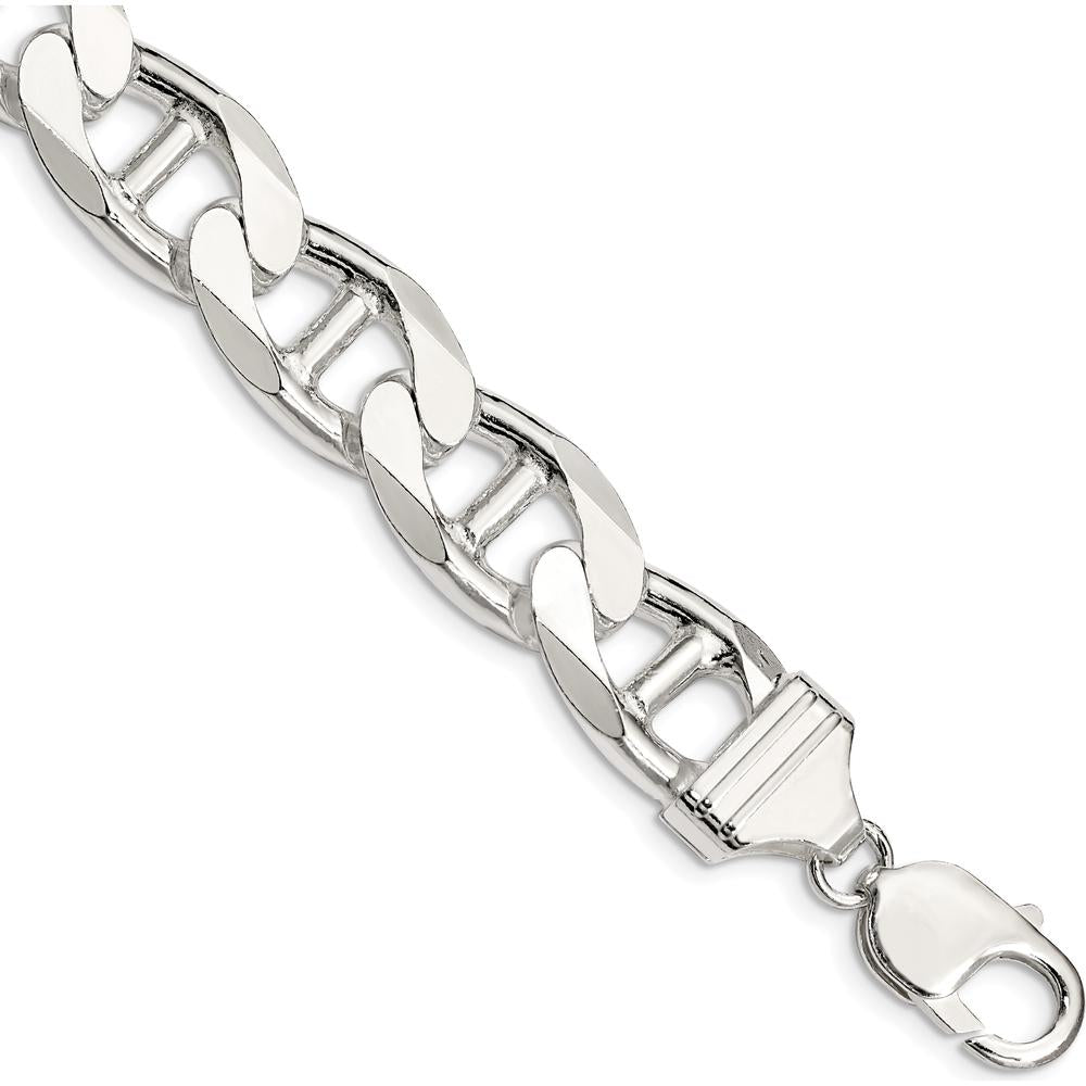 Sterling Silver 13.5mm Diamond-Cut Flat Anchor Curb Chain Bracelet - 9in by Lumare Gioia