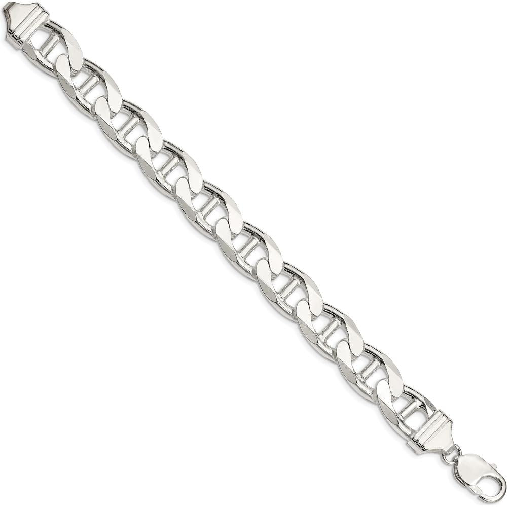 Sterling Silver 13.5mm Diamond-Cut Flat Anchor Curb Chain Bracelet - 9in by Lumare Gioia