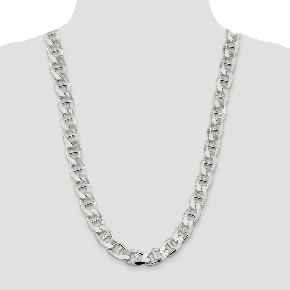 Sterling Silver 13.5mm Diamond-Cut Flat Anchor Curb Chain Necklace - 26 Inches by Lumare Gioia