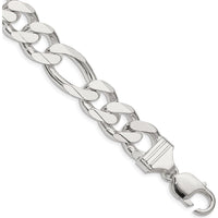 Sterling Silver 13.5mm Figaro Chain Bracelet - 8 Inch Length by Lumare Gioia