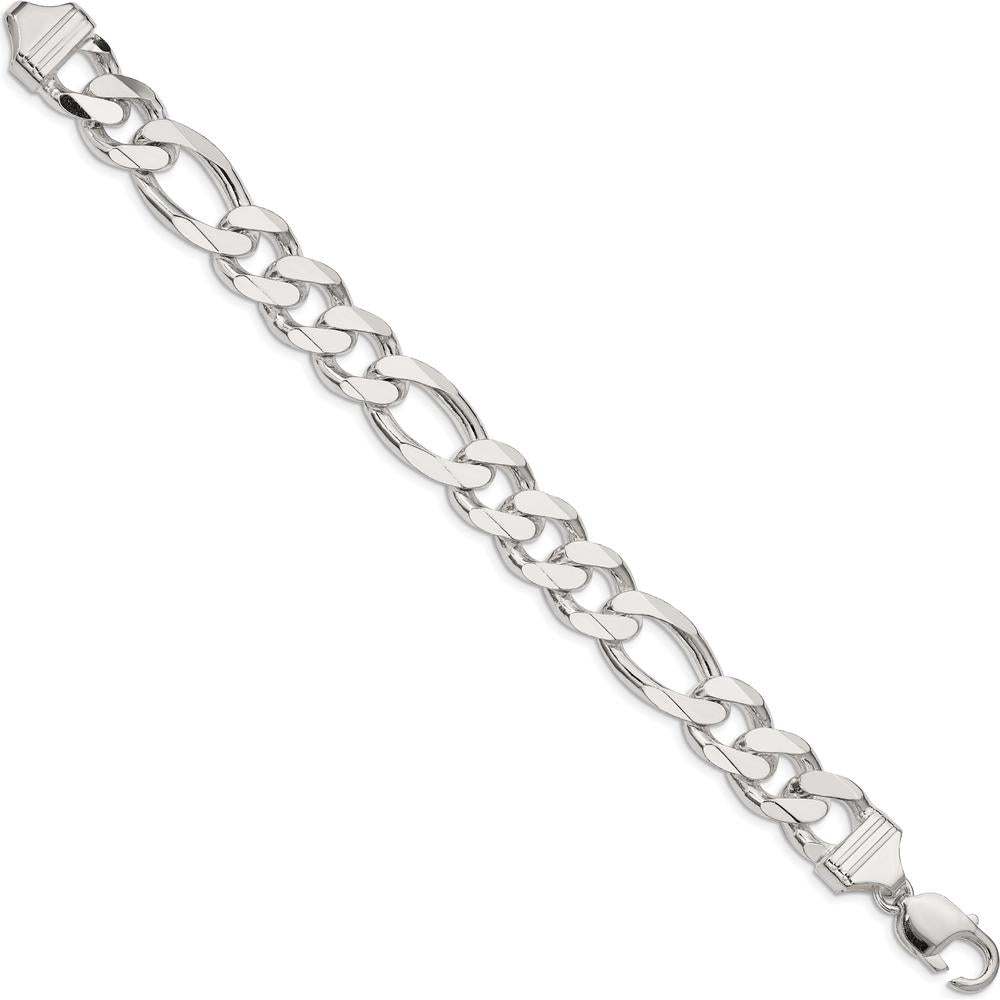 Sterling Silver 13.5mm Figaro Chain Bracelet - 8 Inch Length by Lumare Gioia