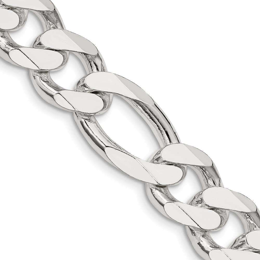 Sterling Silver 13.5mm Figaro Chain Necklace - 20" Polished Finish with Lobster Clasp by Lumare Gioia